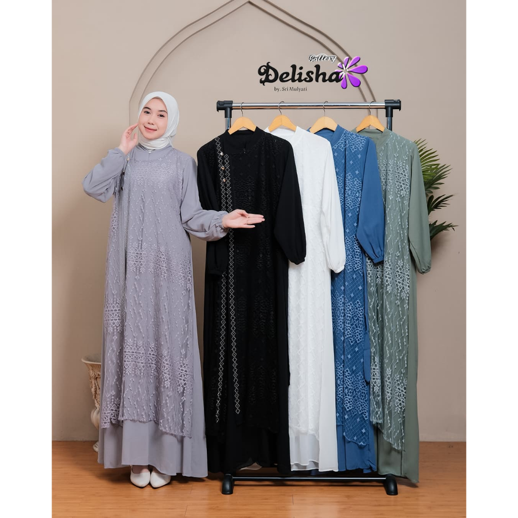 Gallery Delisha - Kamila Gamis Wanita Ceruty Brukat Swarovski Dress Muslim Simple Polos Kondangan LD