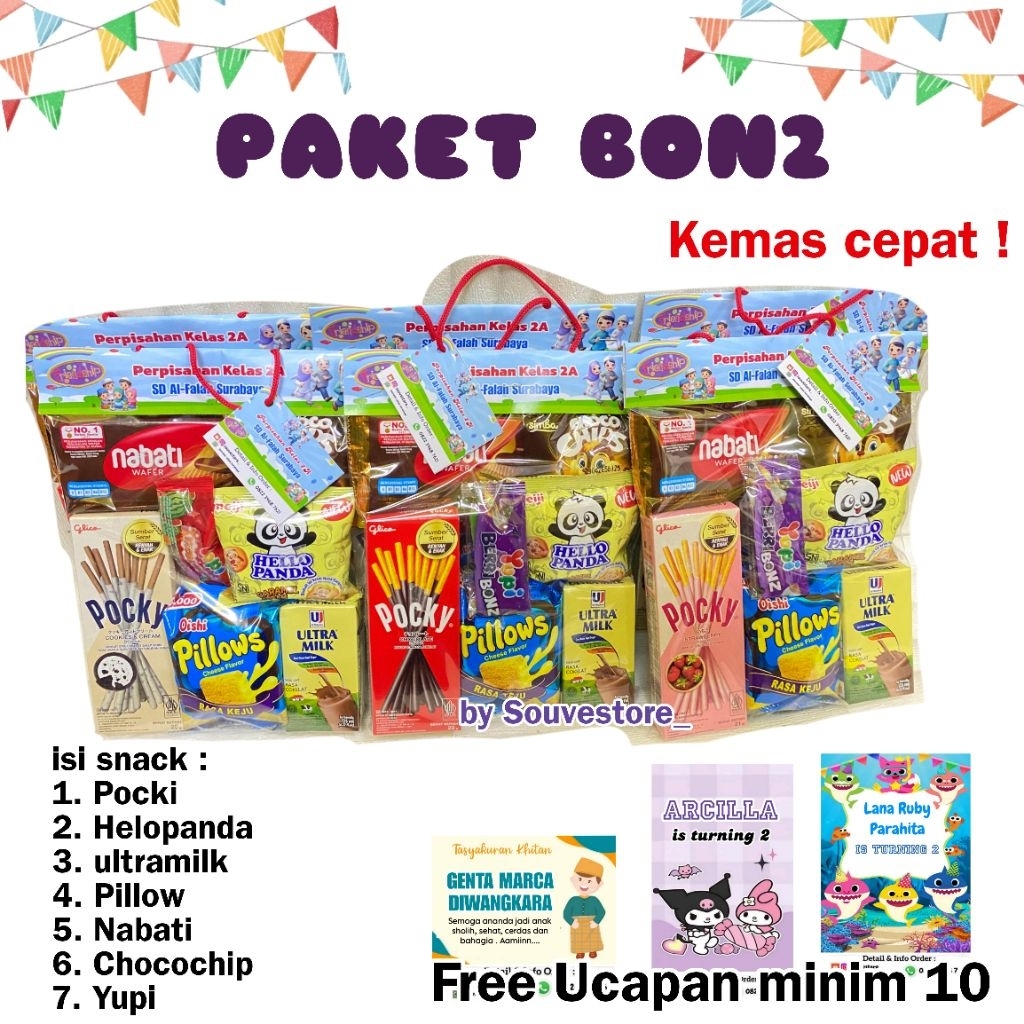 

Bingkisan Ulang tahun anak Kode Bon2 || Parcel ulang tahun || Paket snack murah || Snack ulang tahun || Hampers snack kemas label