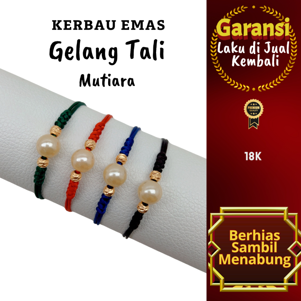 GTT 1015 Kerbau Emas Gelang Tangan Tali Mutiara Warna 18K