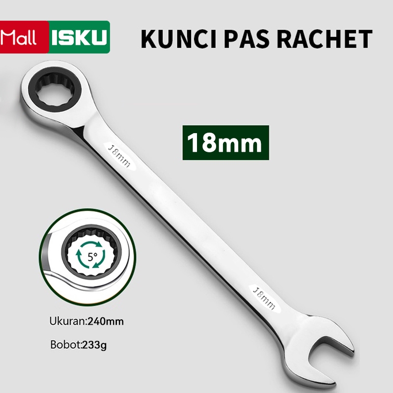 ISKU Kunci Ring Pas Rachet kunci 18mm Bahan Kuat Anti Karat Kunci Rachet Multifungsi Bolak Balik kun