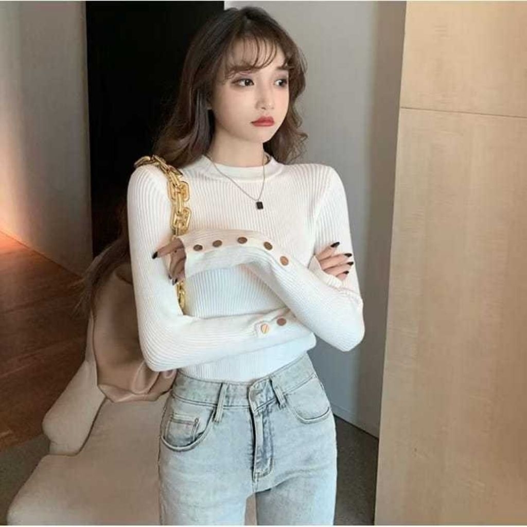 COD MANSET LENGAN PANJANG RAJUT KEKINIAN/MANSET KANCING/MANSET INNARAA KEKINIAN/MANSET WANITA HITH/M