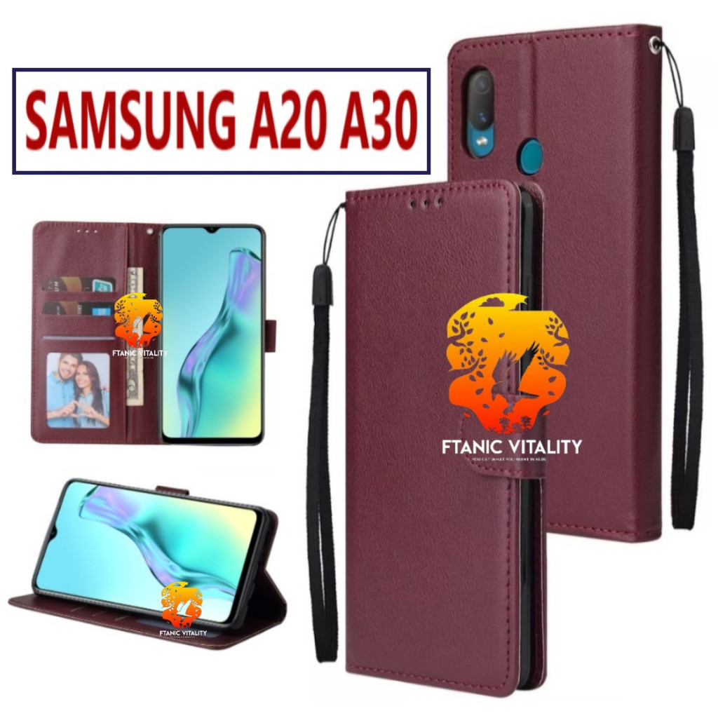 FLIP LEATHER CASING SAMSUNG A20 A30 CASE KULIT FLIP WALLET LEATHER DOMPET KULIT PREMIUM SARUNG BUKA 