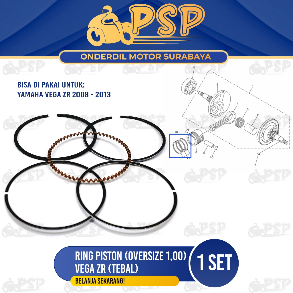 Ring Piston Vega ZR (Tebal) (Oversize 1.00) - Ring Cincin Seher Seker Diameter 1,00 Yamaha Vega zr