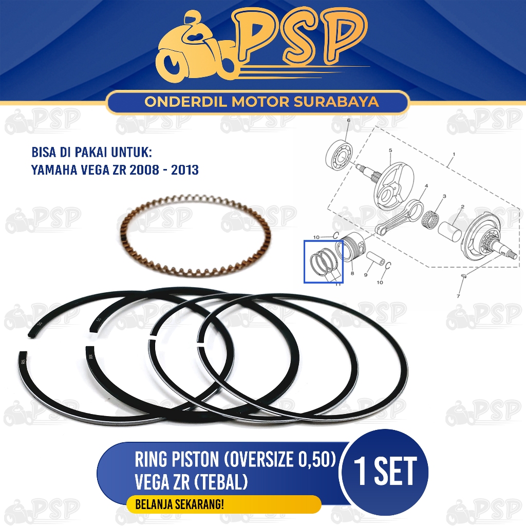 Ring Piston Vega ZR (Tebal) (Oversize 0.50) - Ring Cincin Seher Seker Diameter 0,50 Yamaha Vega zr