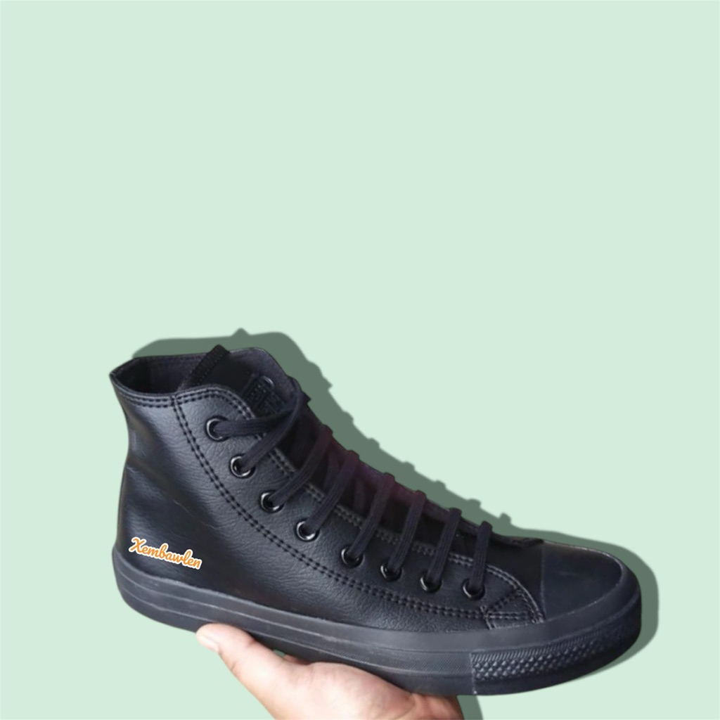 SEPATU SNEKERS CONVERSE HIGH LEATHER FULL BLACK SEPATU SNEAKERS KLASIK PRIA WANITA