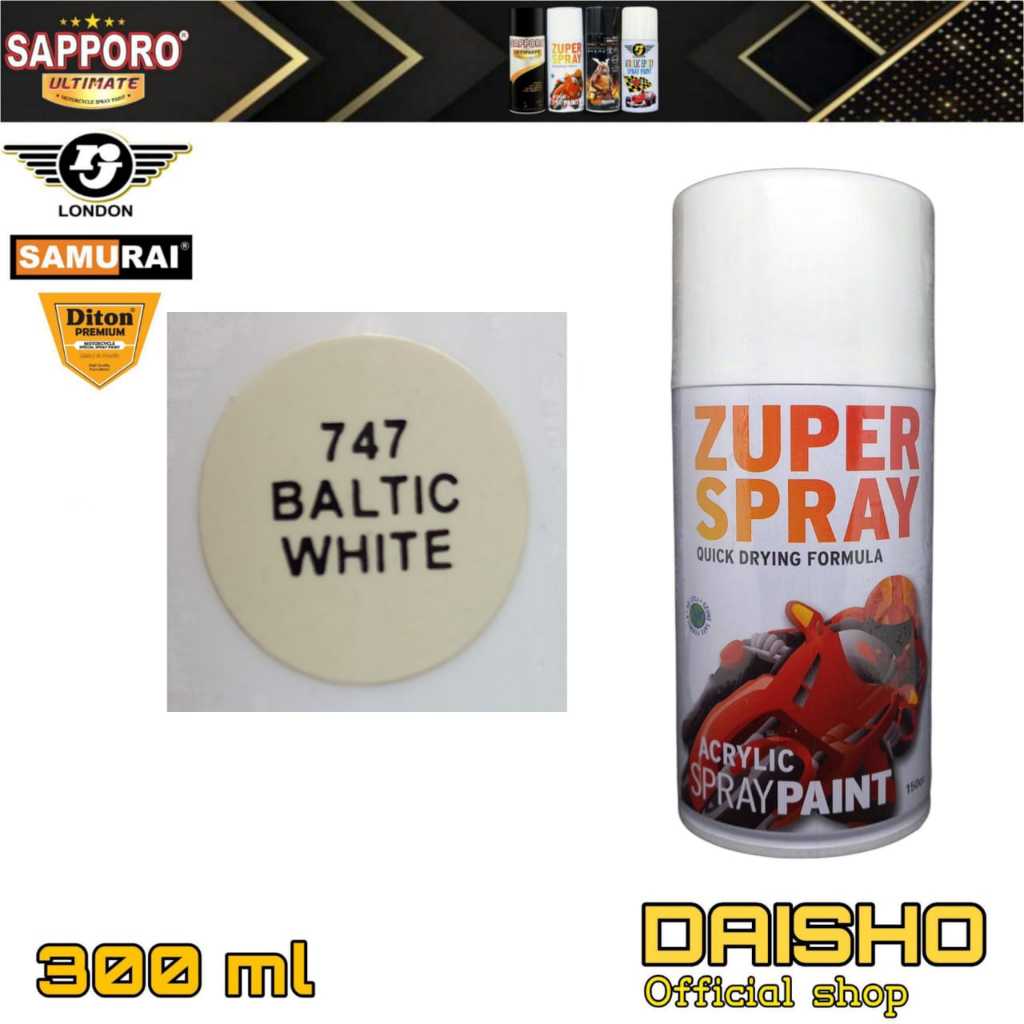ZUPER SPRAY 300ML BALTIC WHITE 747 PUTIH TULANG CAT SEMPROT SPRAY PAINT PILOX PILOK PRODUK RJ LONDON