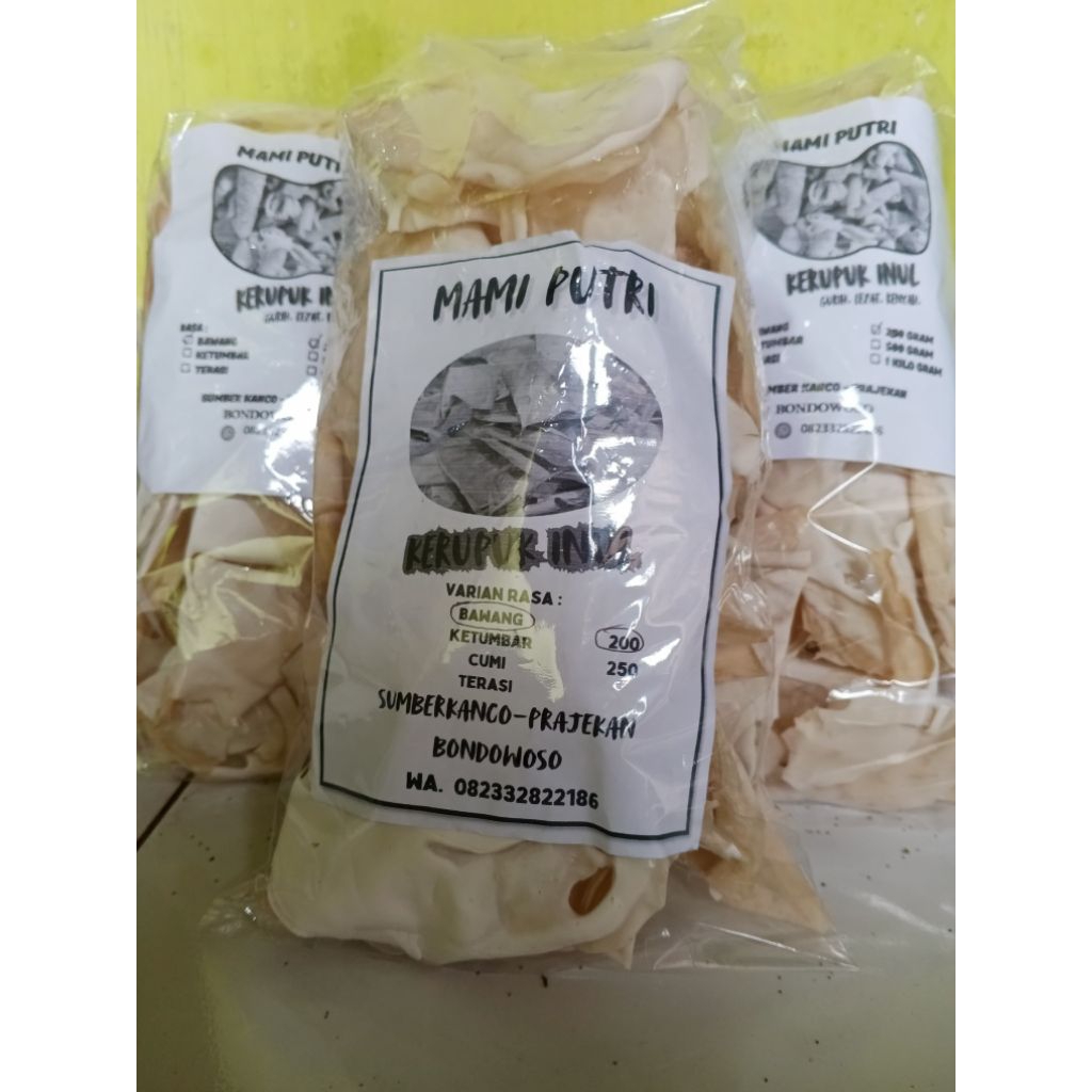 

Kerupuk Inul Bawang, Rambak Inul, Kerupuk Keong Mami Putri khas Prajekan-Bondowoso