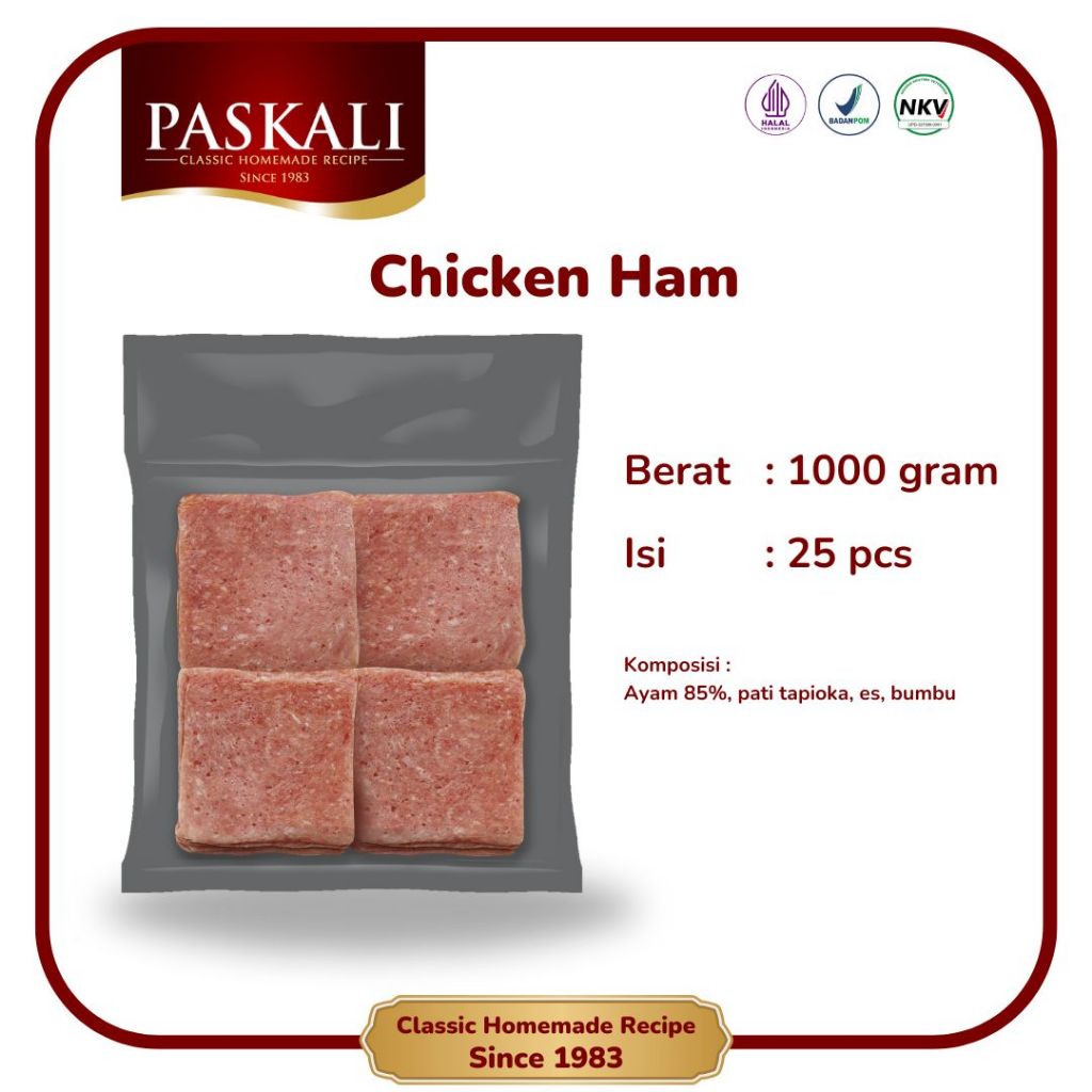 

Chicken Ham / Luncheon Ayam Paskali 1000 Gram Isi 25 Pcs