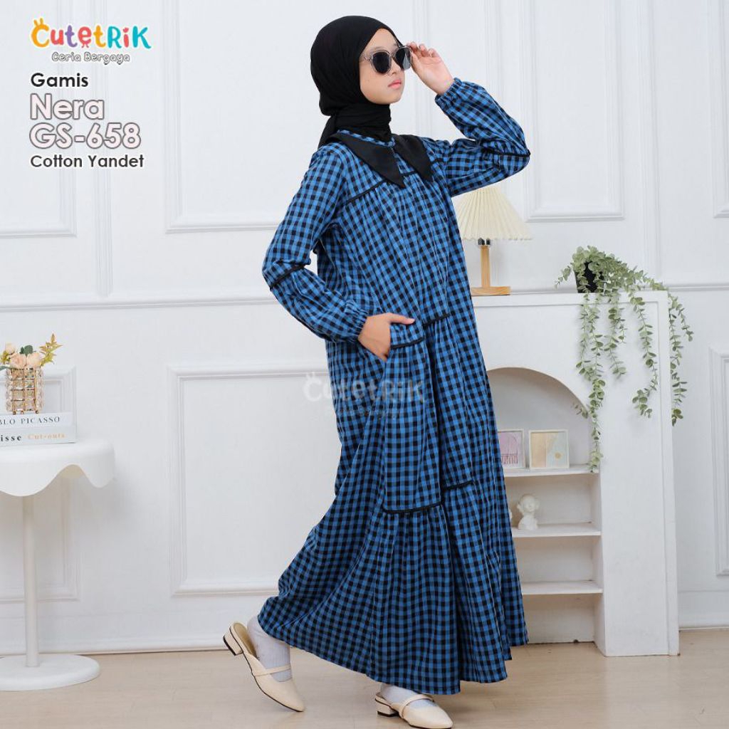 TERBARU CUTETRIK GAMIS ANAK PEREMPUAN MODEL TERBARU NERA WARNA BIRU BAHAN KATUN JEPANG TOYOBO ADEM U