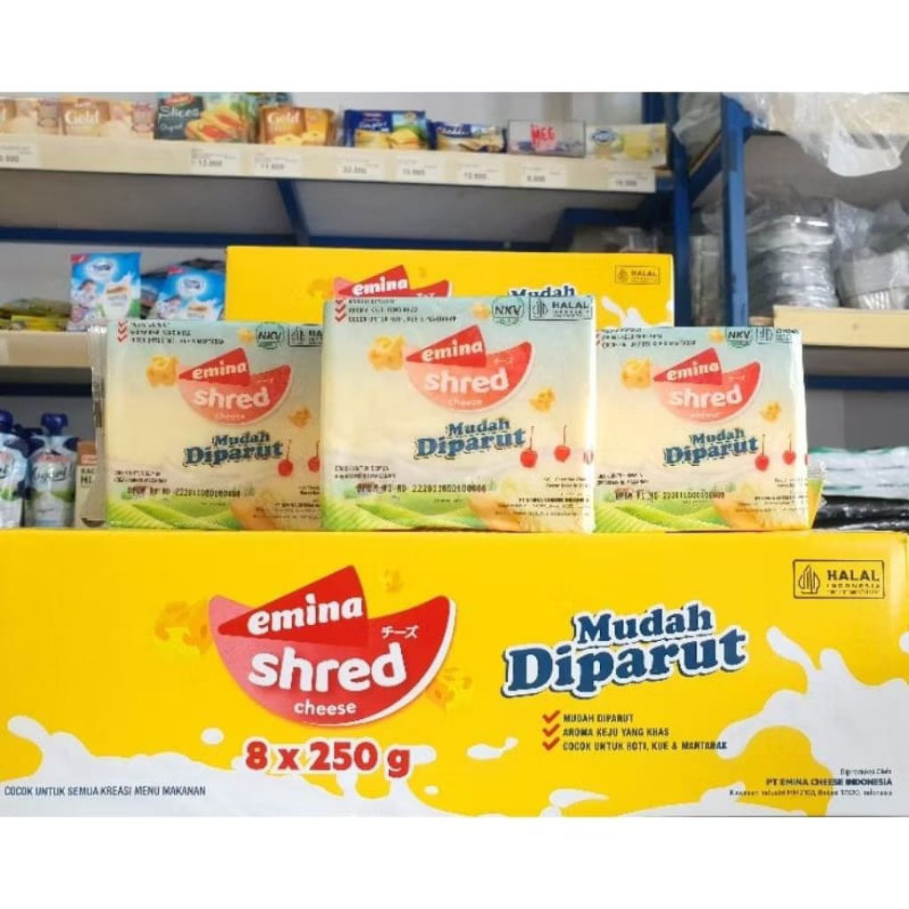

Emina Shred Cheese 250gr - Keju Parut Emina / Keju Cheddar Emina