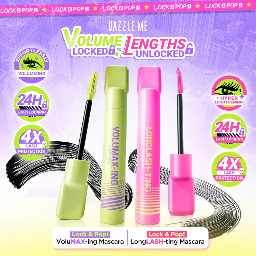 NEW DAZZLE ME Lock & Pop Duo Mascara Series 7g VoluMAX-ing and LongLASH-ting Mascara