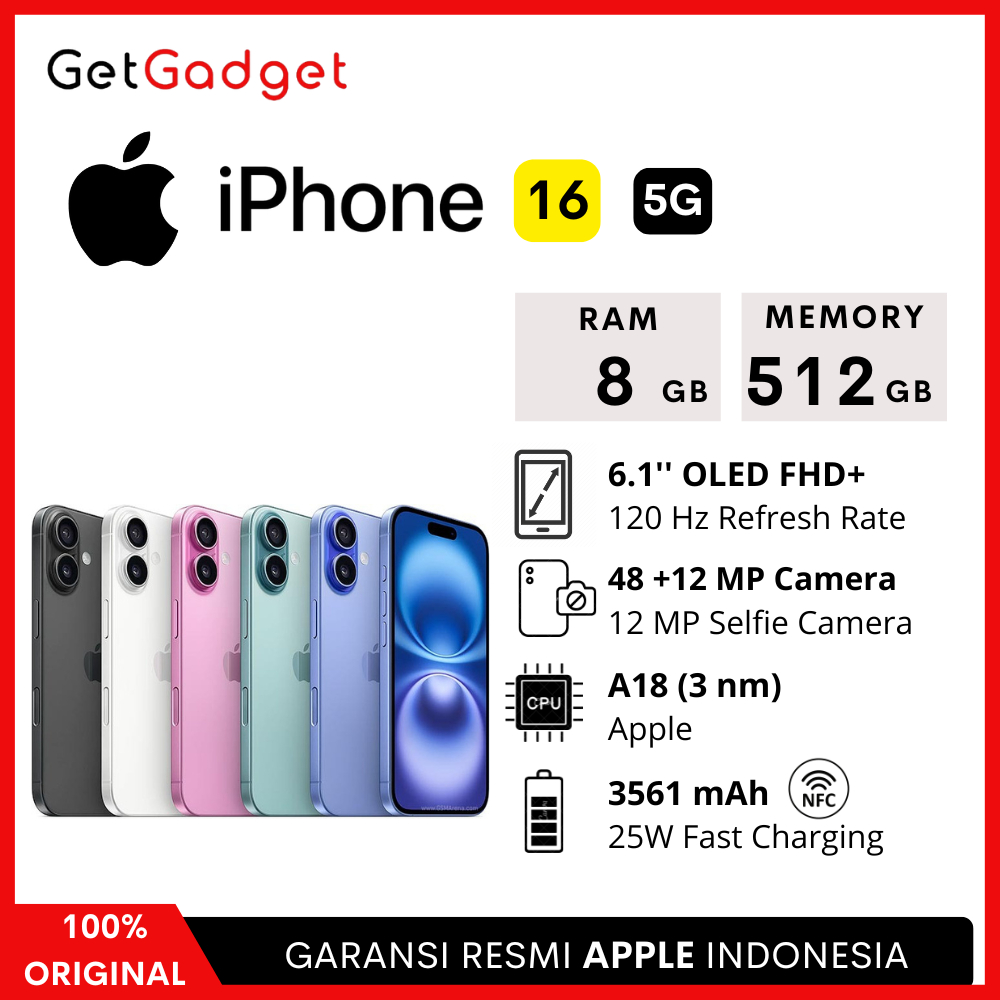 Apple iPhone 16 - 128GB 256GB 512GB - New Baru Original Garansi Resmi Indonesia GDN iBox