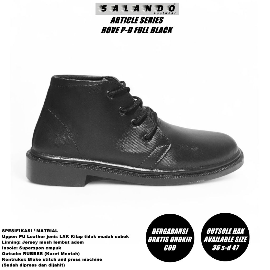 SALANDO Sepatu PDH Sepatu Kerja Sepatu Kantor Sepatu Boots Paskibra Pria dan Wanita Rove P-D Full Bl