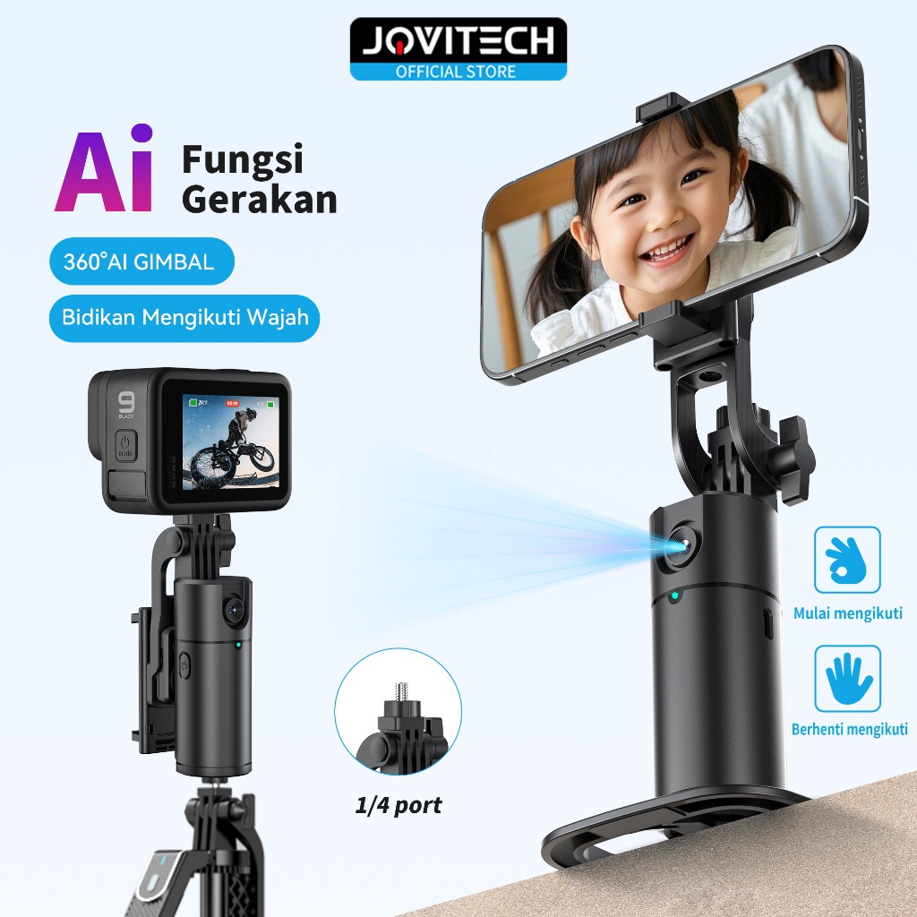 (Ai Tripod)Jovitech GS11 Gimbal Stabilizer Auto Face AI Tracking Tripod Handphone HP 360° Rotating F