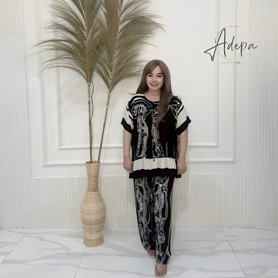 Adepa Collection - Stelan Wanita One Set Rayon Motif Premium jumbo XXL Lengan Pendek