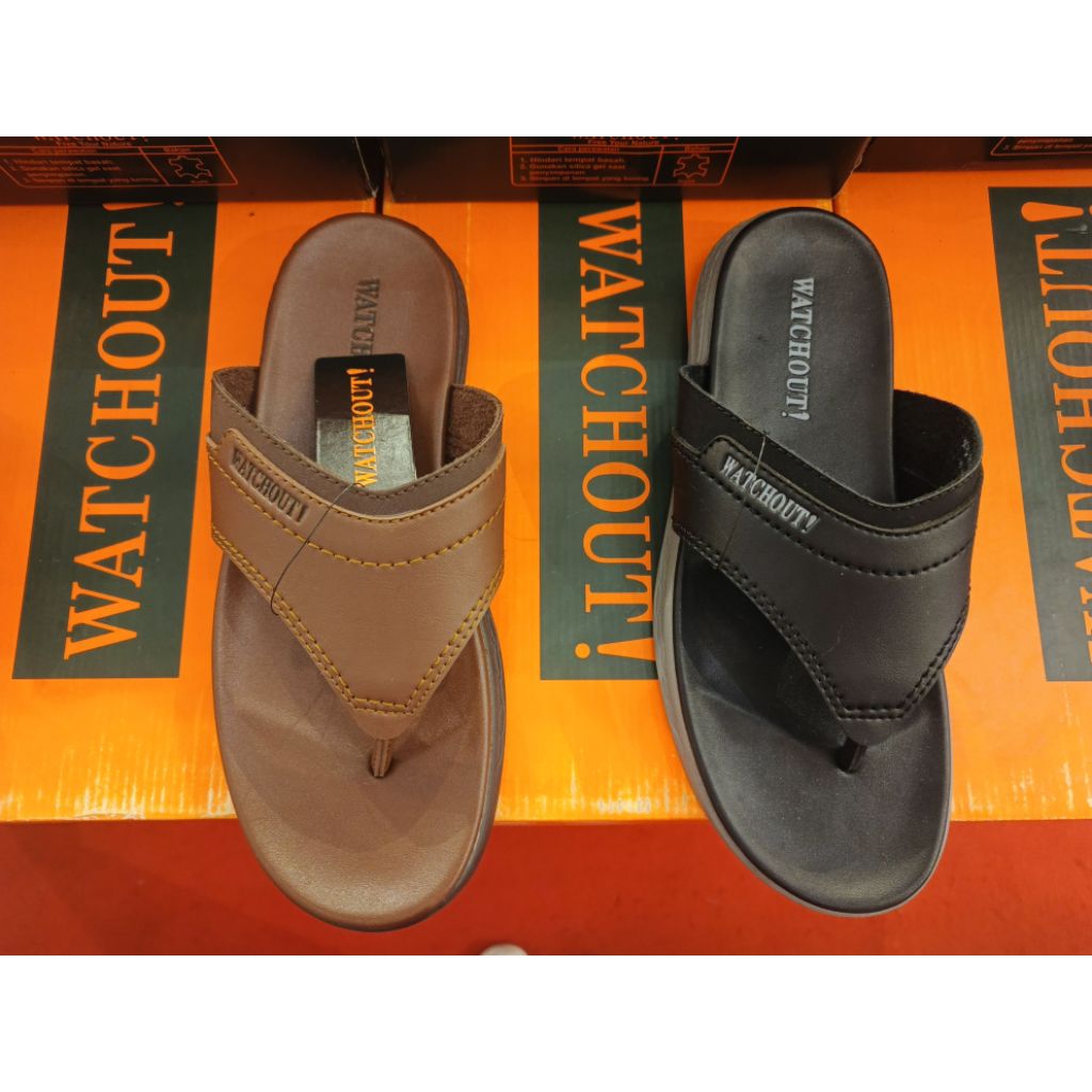 Sandal jepit pria kulit watchout hitam coklat