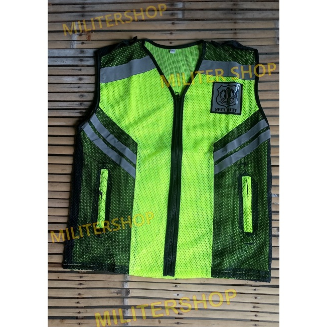 Rompi Jaring Security - Rompi Jaring Satpam - Rompi Satpam Tebal Hijau Stabilo Hitam