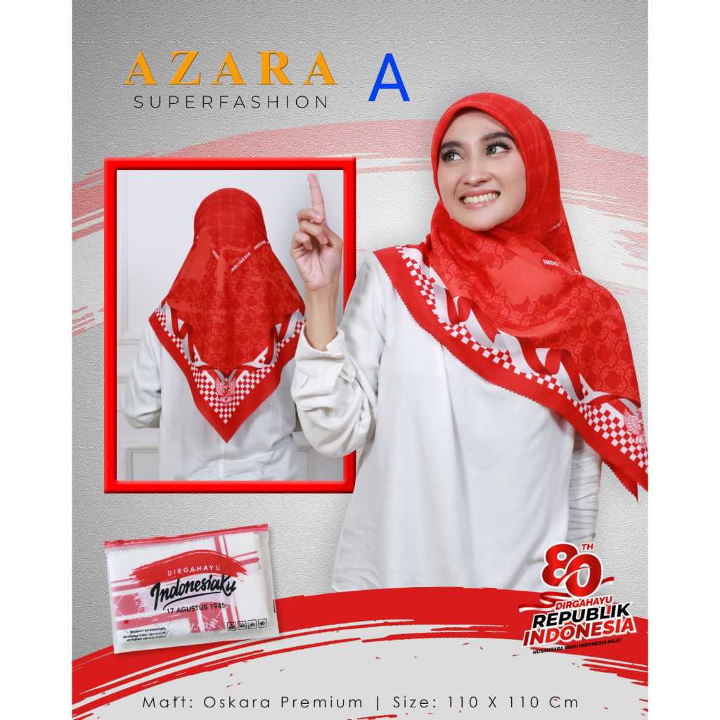 Hijab AZARA agustusan / Jilbab Agustusan segi empat Merah Putih / Hijab Voal Agustusan