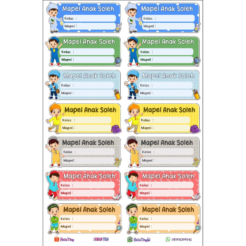 

sticker label buku pelajaran tema ISLAMI (Anak soleh, anak soleha), tema school