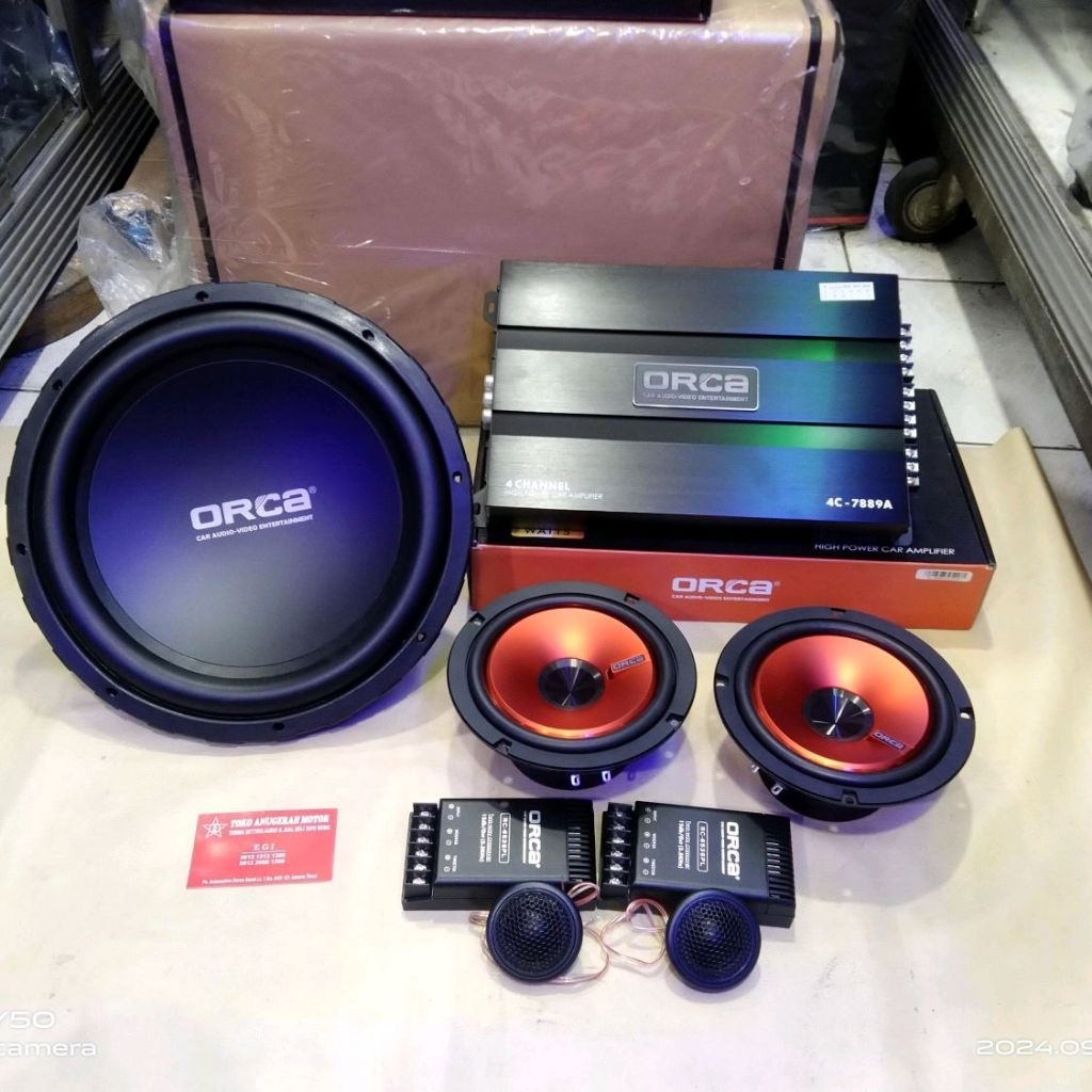 Paket audio mobil Full set ORCA subwoofer split power 4 Chanel