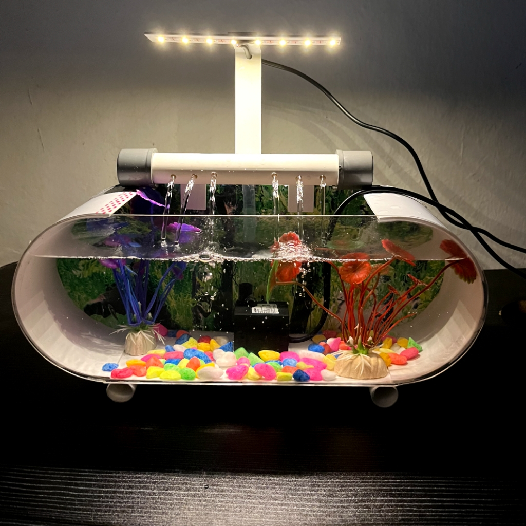 [COD] 1 SET AQUARIUM AKRILIK CUPANG MINI PLUS MESIN POMPA AIR MANCUR DAN LAMPU LED AQUARIUM