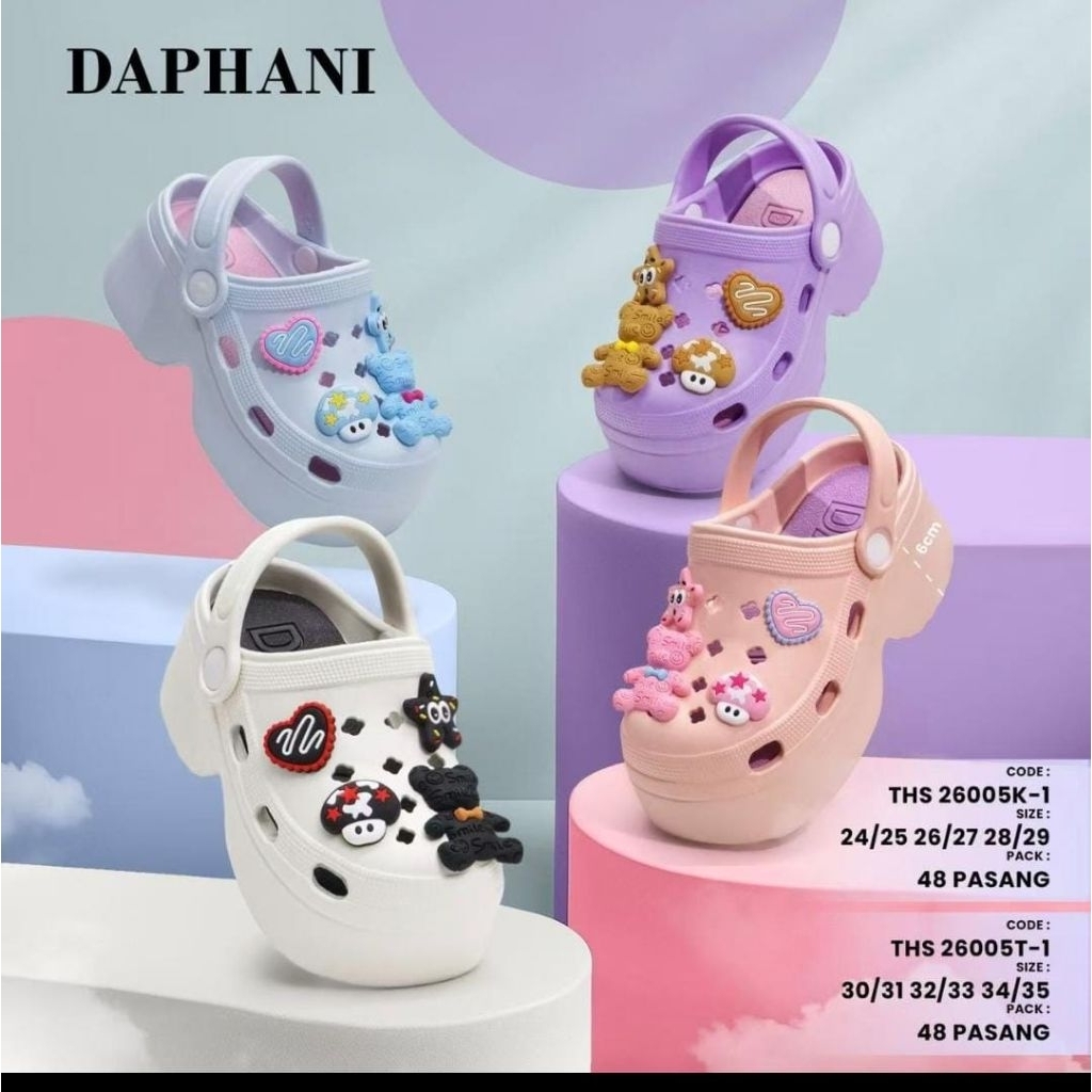 DAPHANI THS 26005T-1 Sandal Baim anak cewe umur 6-10 Tahun Tinggi 6 cm empuk Ringan Sandal Crocs Ana