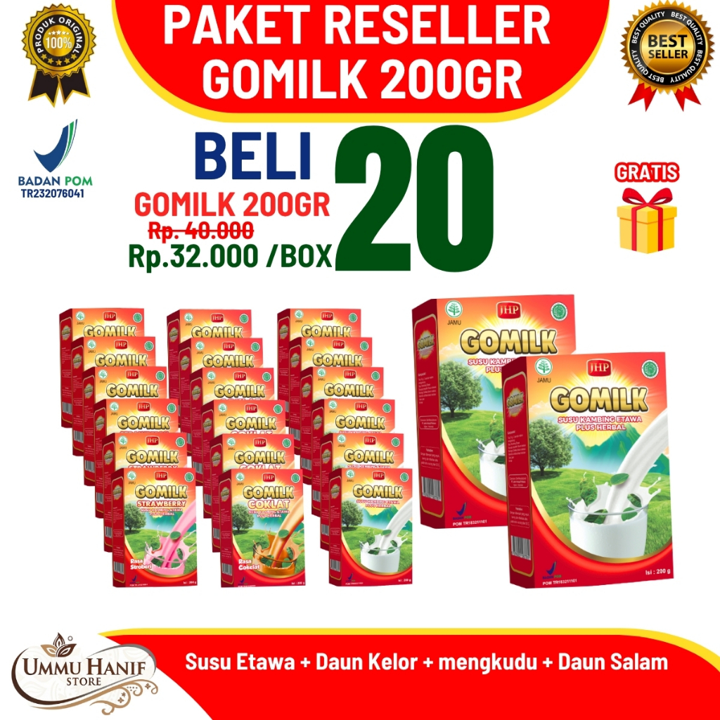 

[ PAKET RESELLER 20 BOX ] Gomilk 200gr Susu Etawa Plus Herbal
