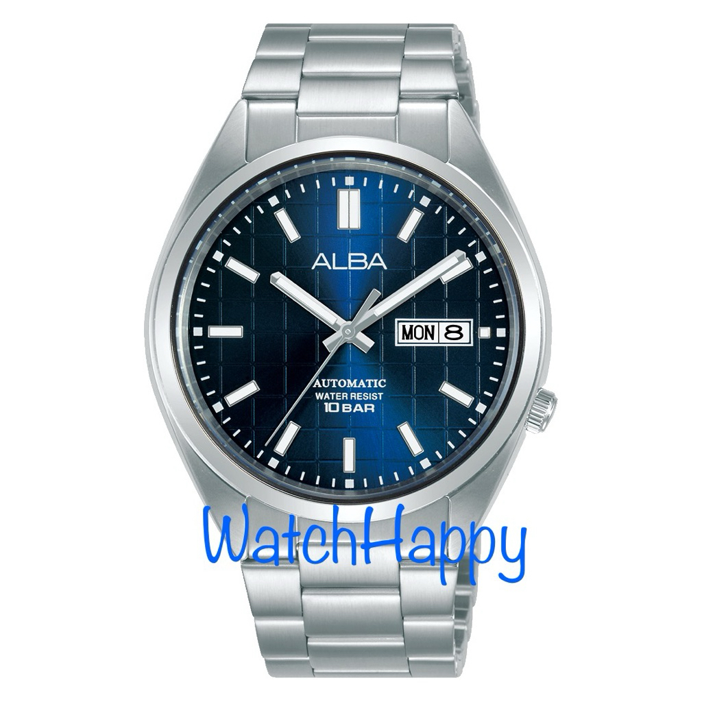 JAM TANGAN ANALOG PRIA ALBA AL4317X1 / AL4317 / AL4317X AUTOMATIC MOVEMENT BLUE PATTERNED DIAL STAIN