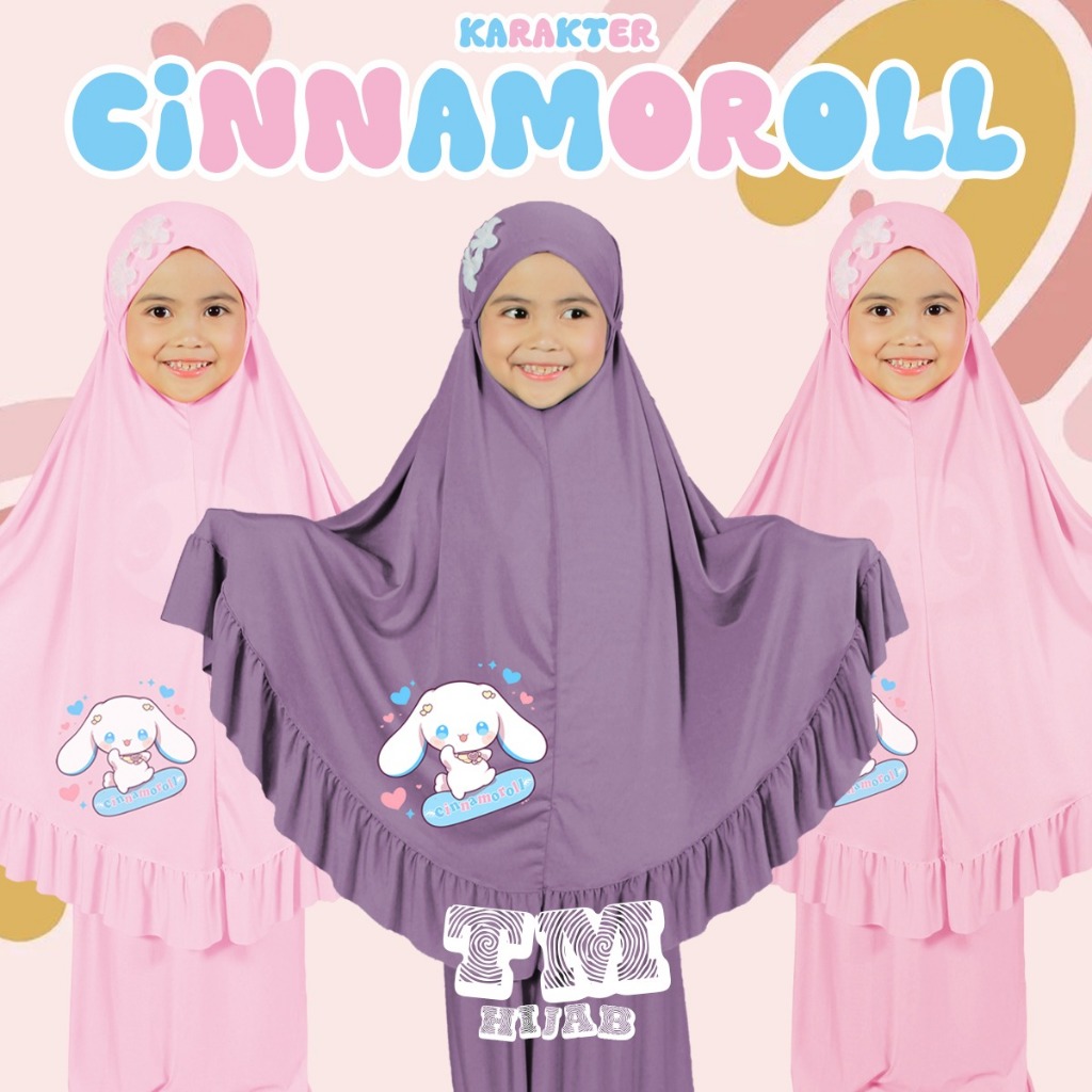 Mukena anak perempuan bayi balita Jersey adem tanggung polos kecil 1 2 3 4 5 6 tahun CINNAMOROL RUJU