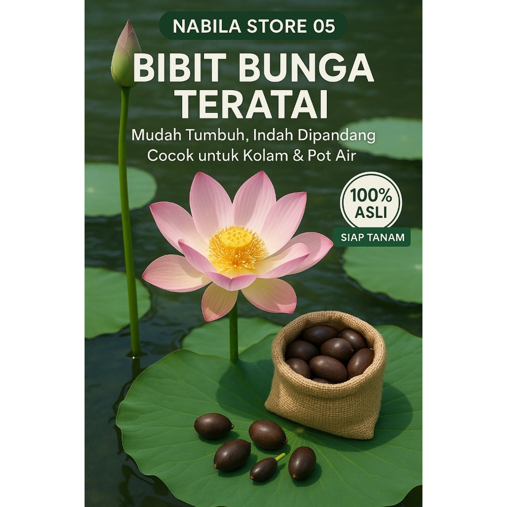 TRISUCI SEEDS - Biji Bunga Teratai Lotus Teratai Air Bunga Lotus 25 Butir Cepat Tumbuh untuk Pot
