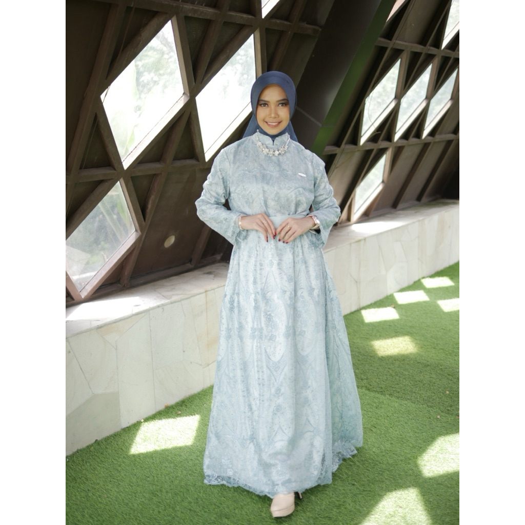 Gamis Muslim Mewah Elegan Warna Baby Blue