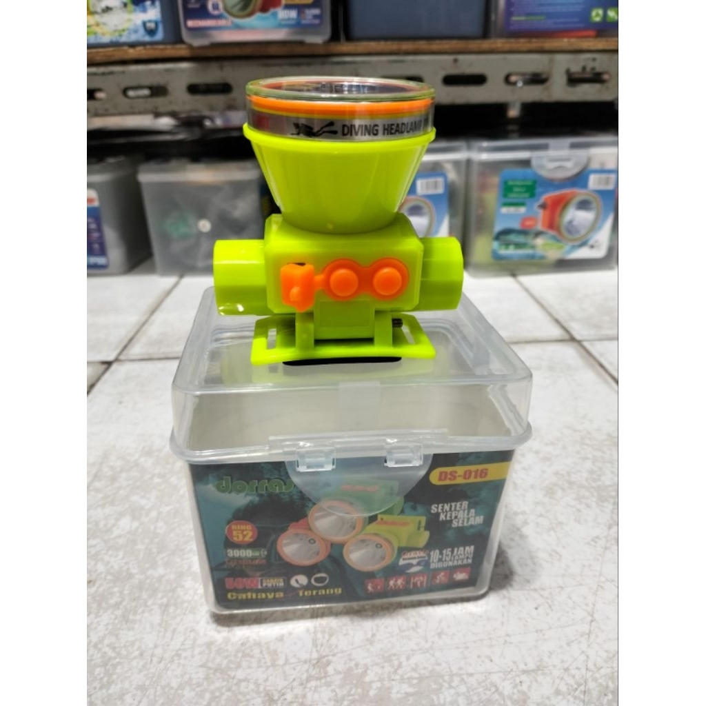 Diving senter kepala selam Doras Ds-016 cahaya putih 50watt 3000mAh baterai tahan lama free kacamata
