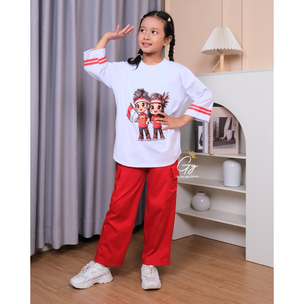 Kaos Anak Motif Kartun Merah Putih 3-12 tahun  | kaos kemerdekaan Indonesia /kaos baju merah putih a
