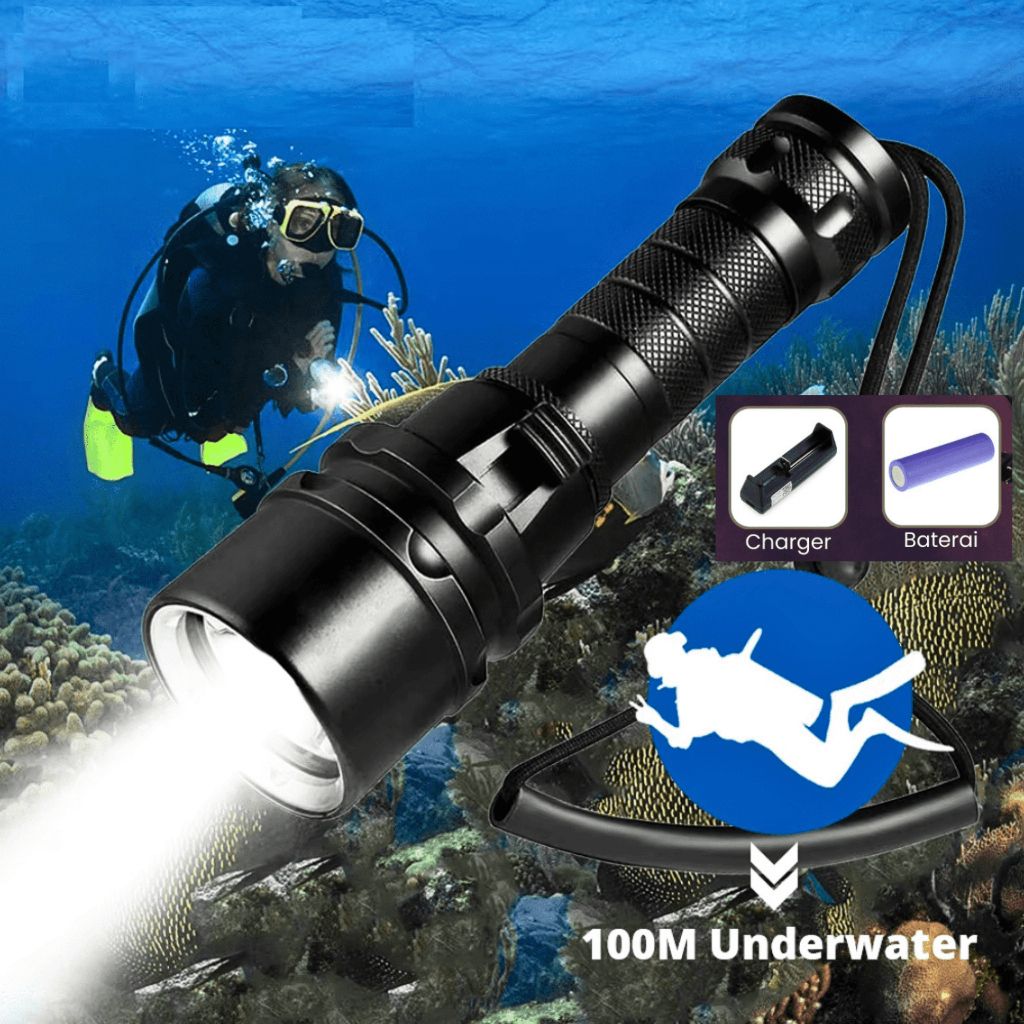 PAKET LENGKAP Yupard Senter Selam LED Anti Air Tahan 20 Jam Super Terang 1200 Lumens G300