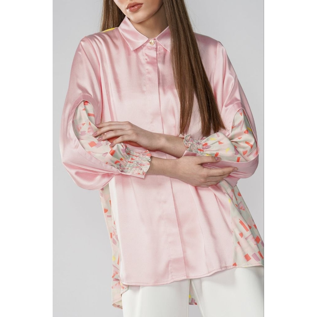 Benang jarum Mindy Ruffle Shirt Flamingo - Kemeja Pink
