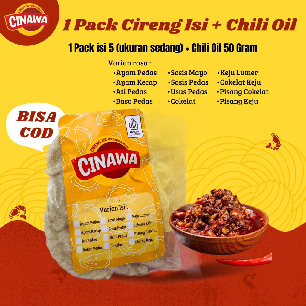

CINAWA || Cireng Isi Frozen || Bundling 1 pack Cireng isi + Chili Oil 50 gram