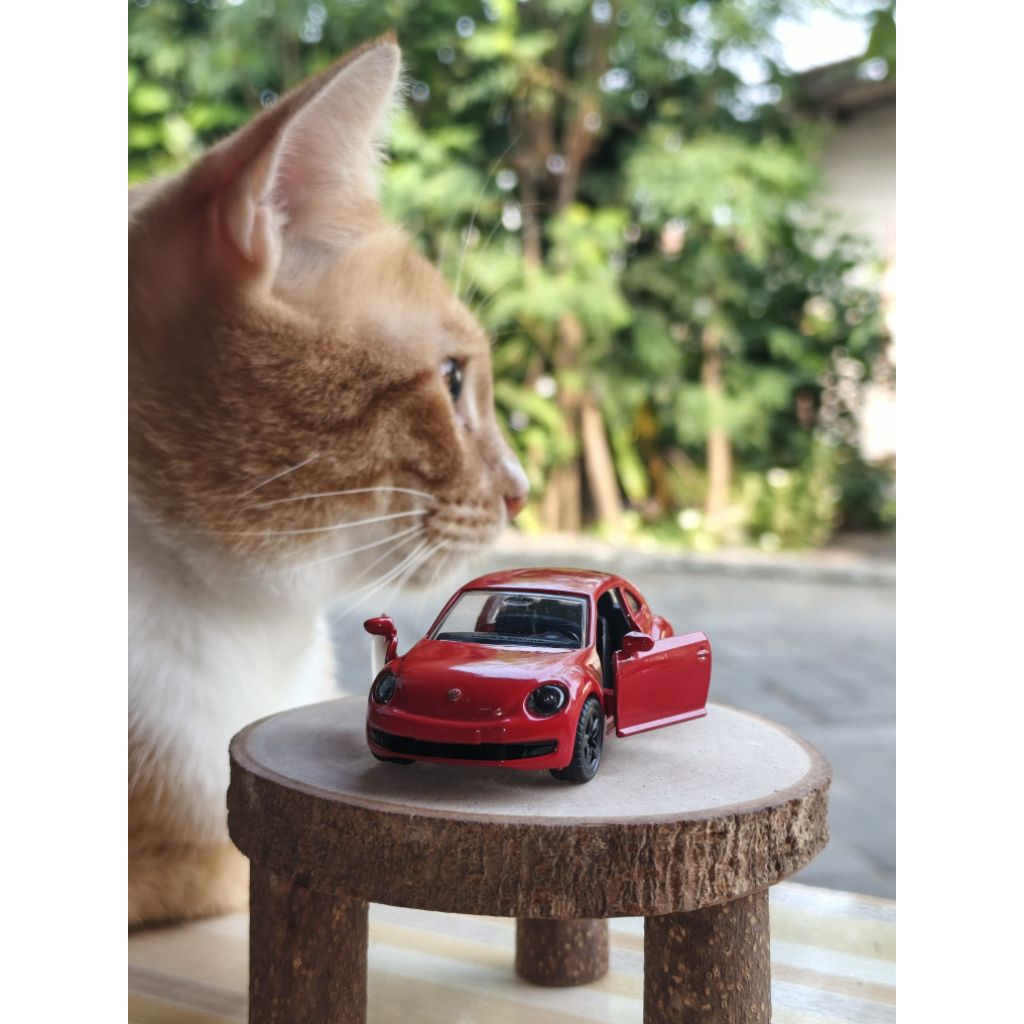 diecast siku vw beetle merah ban karet lampu mika