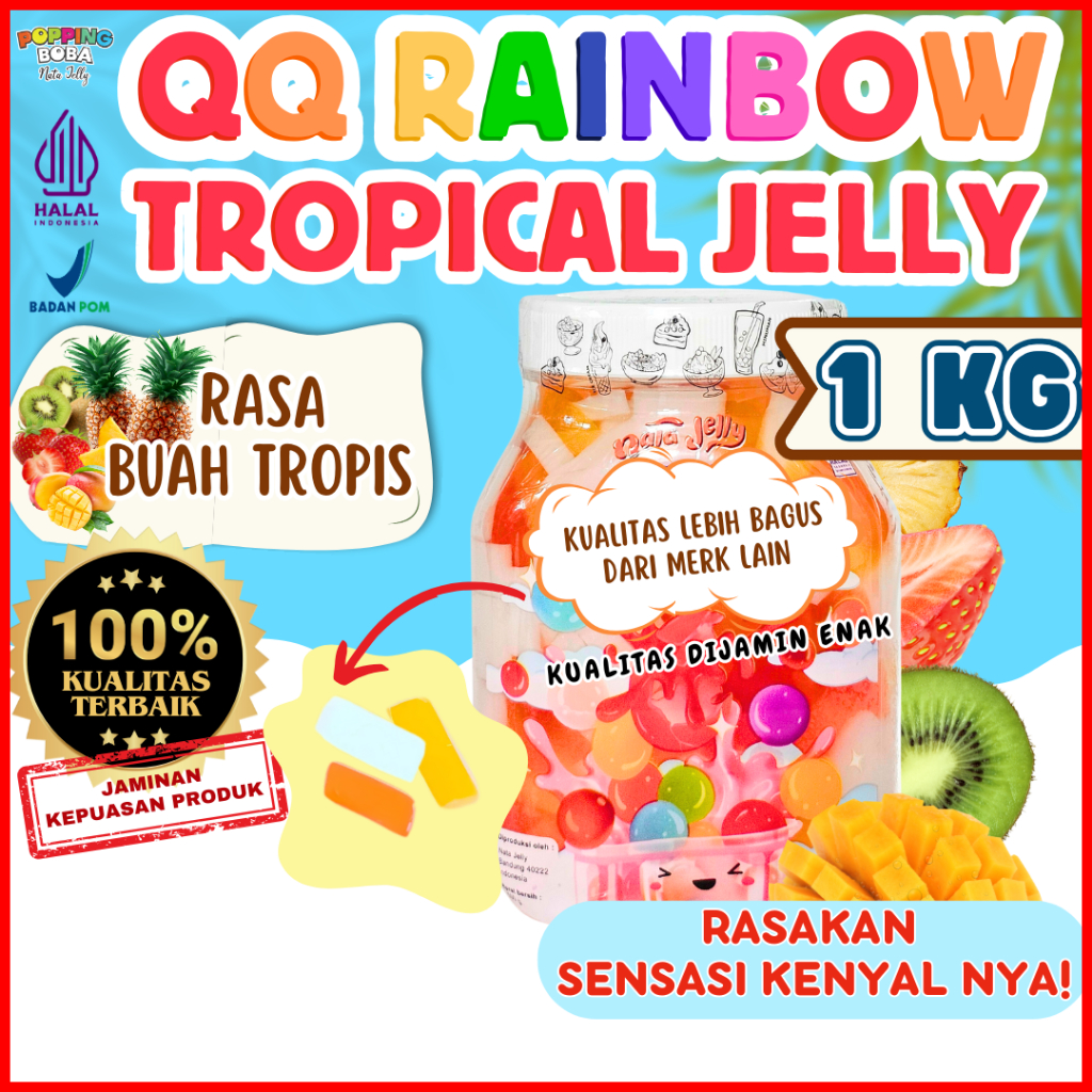 

QQRainbowJellyKonyakuToppingMinumanPelengkap MOM'S RECIPE Bubuk Agar Jelly Powder - Tropical Jelly Buah Tropis 1 KG | Cocok Untuk Semua Jenis Minuman