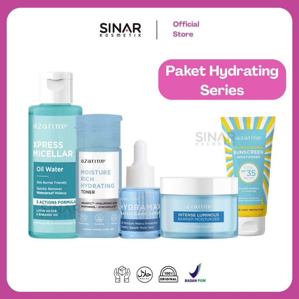 Azarine Skincare Package [5 Pcs] Paket Lengkap Skincare Hydrating Series | Glowing Series