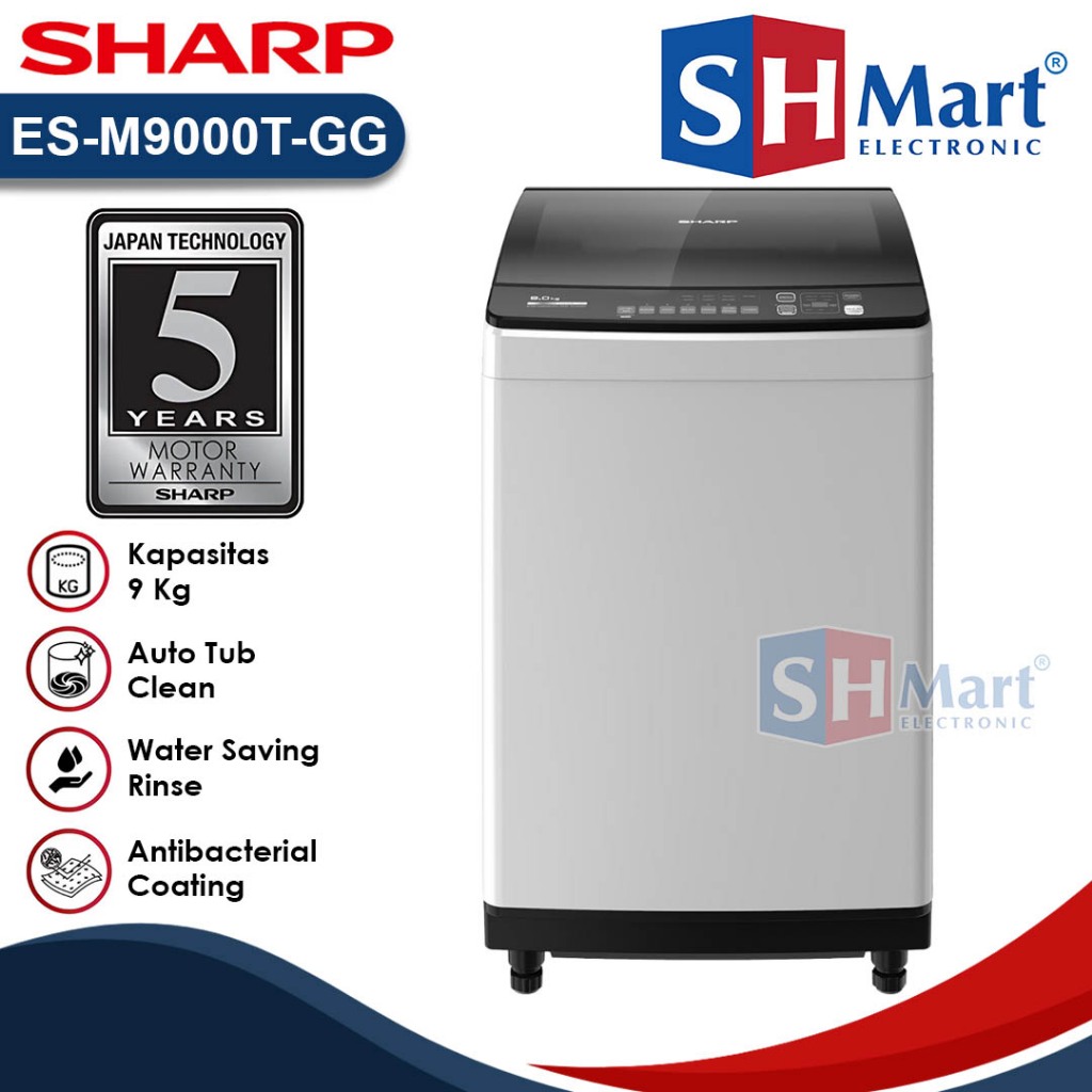 MESIN CUCI SHARP 1 TABUNG 7 KG ESM-7000P-GG / 8 KG ESM-8000T-GG / 9 KG ES-M9000T-GG NEW MEGAMOUTH SE