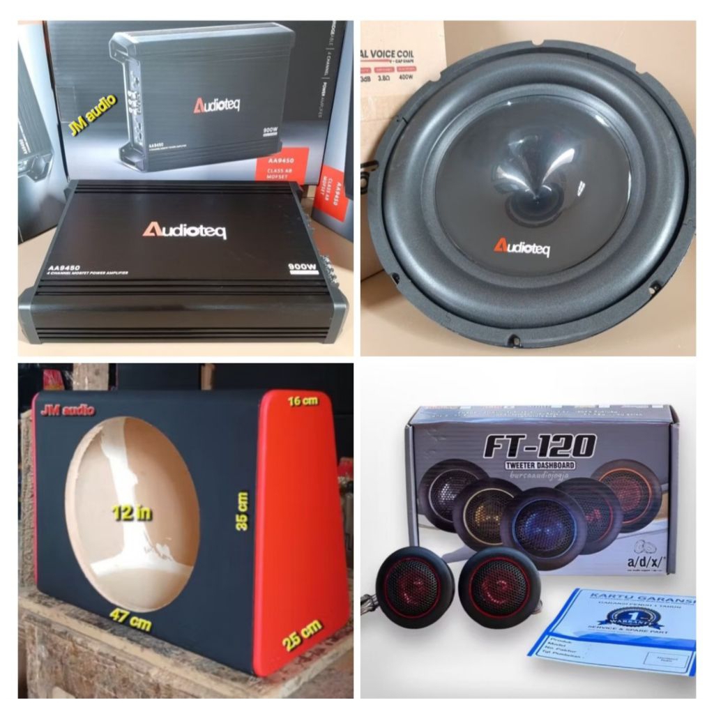 Paket Sound Audio Mobil AUDIOTEQ (Power 4ch,Subwoofer 12inch,Box 12inch,Tweeter) Universal