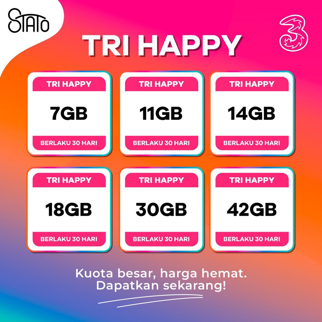 ISI ULANG KUOTA TRI HAPPY BULANAN || 3GB 7GB 11GB 42GB 45GB