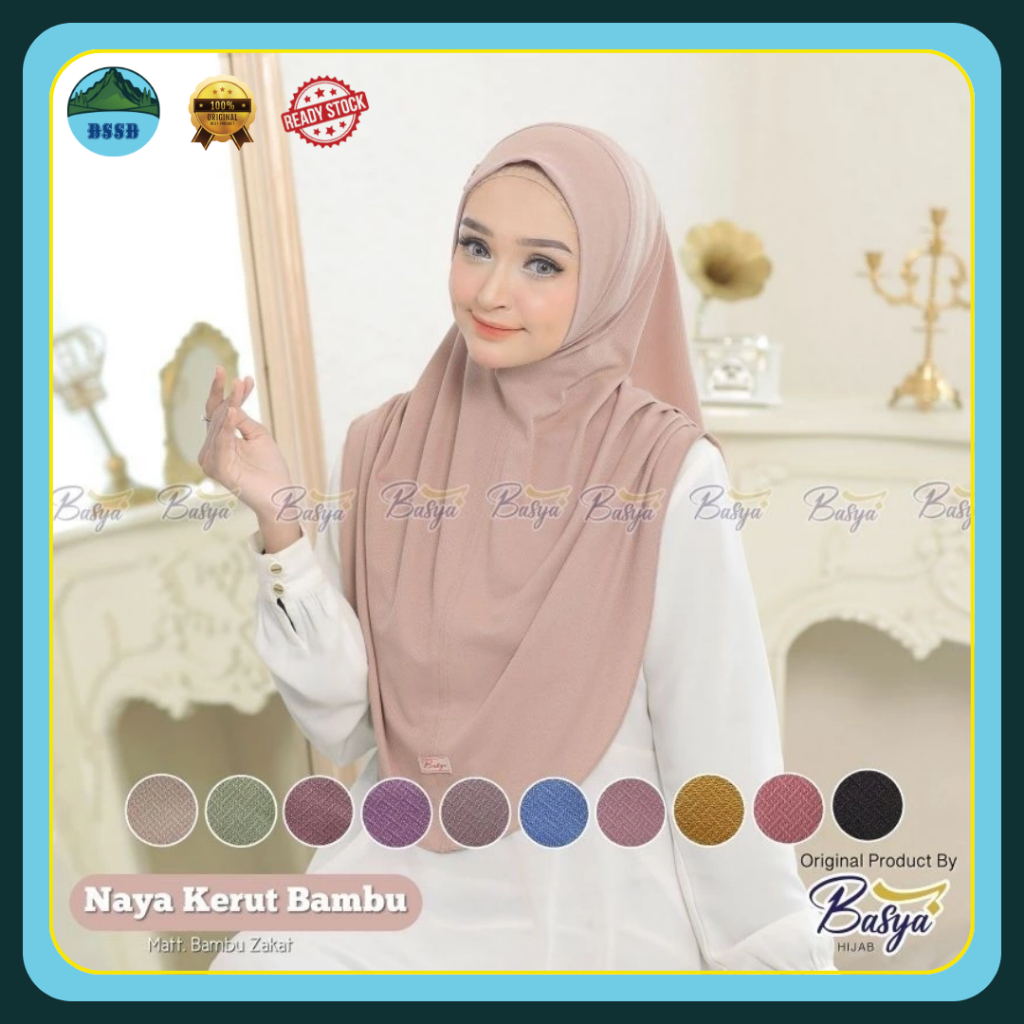 (BASYA) NAYA MALAY KERUT BAMBU | Hijab Instan Malay Motif | Kerudung Bergo Soft Pet | Jilbab Instan 