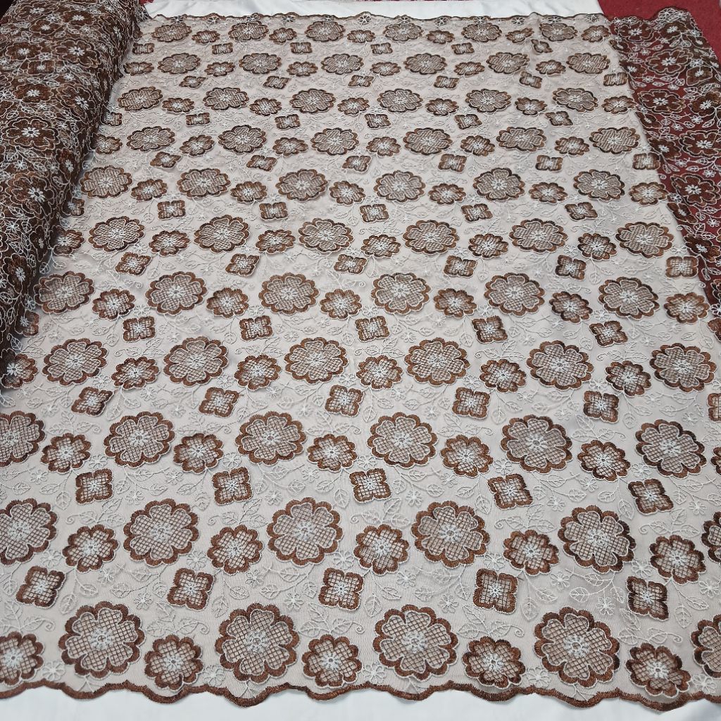 Kain tulle prada bordir bunga sakura two tone premium