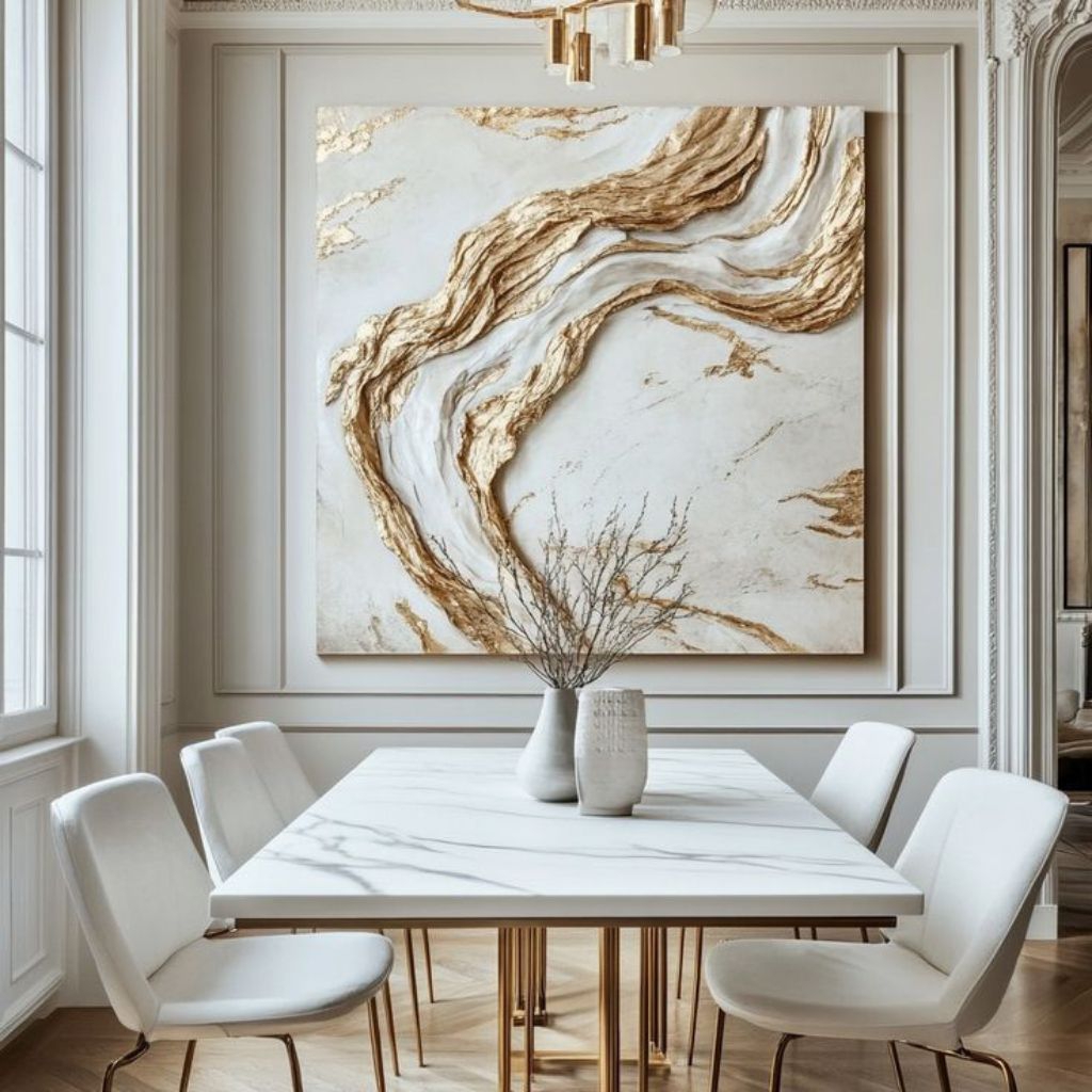 lukisan ombak aesthetic tekstur timbul cocok untuk hiasan dinding ruang tamu