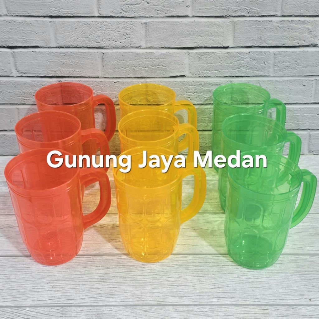 6 Pcs Gelas Cangkir Bir Plastik Bergagang GM Beer Teh Manis Mug Plastik