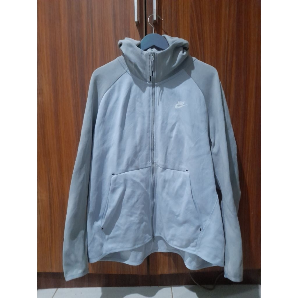 jaket hoodie nike tech original mix biru abu muda