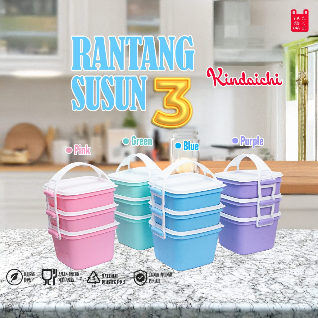 Rantang Takuma Susun 3 Rtgs3 Plastik Pastel Pasti Ori