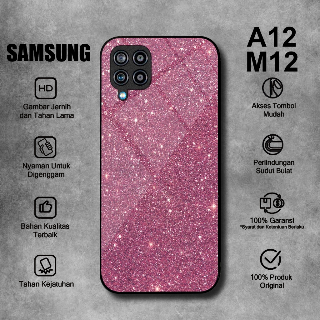 Softcase Glass Kaca Hp SAMSUNG A12 M12 Motif GLITTER - Case SAMSUNG A12 - Casing SAMSUNG M12