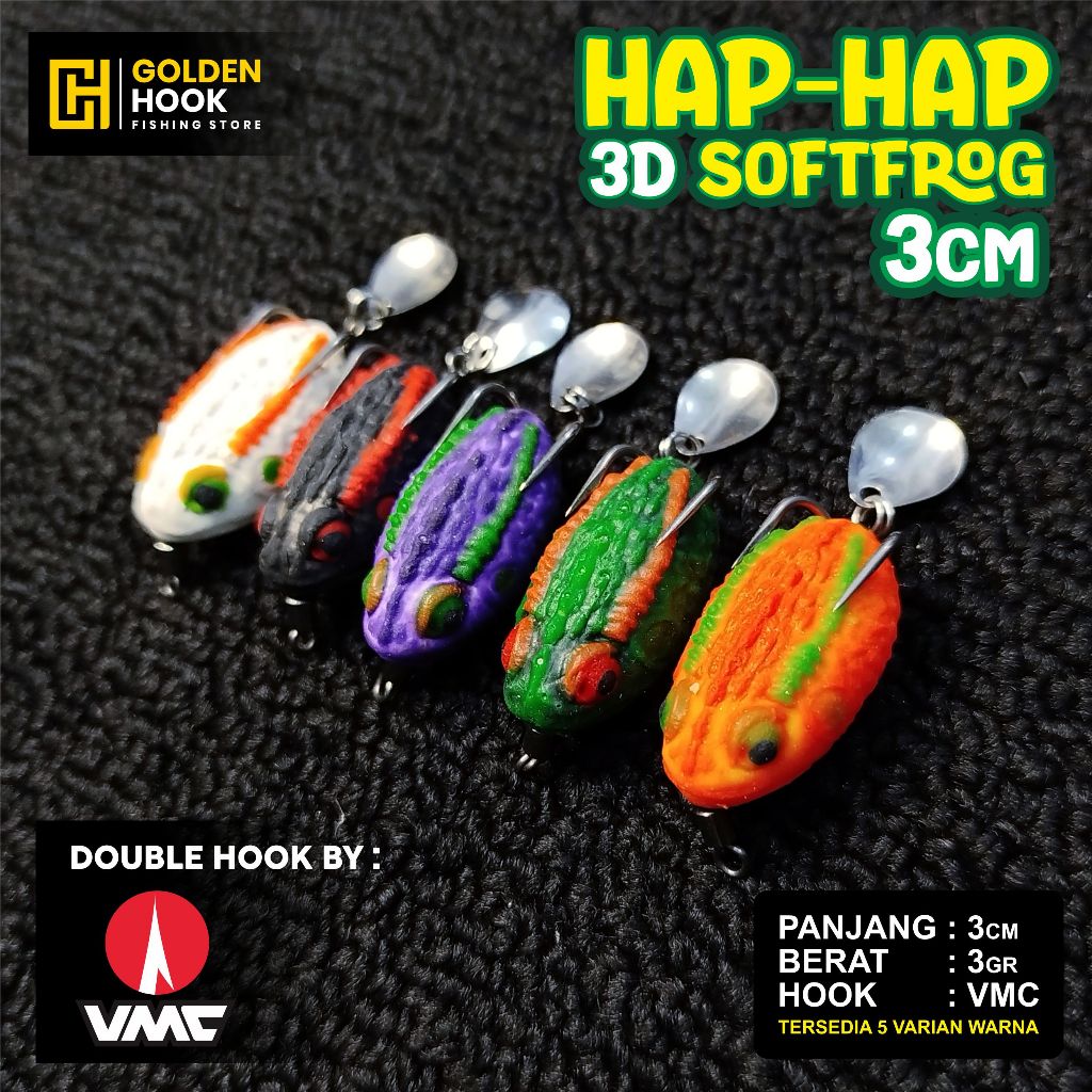 HAP HAP Lure 3cm Softfrog 3D Thailand 3gr | VMC Double Hook |  Umpan Casting Ikan Gabus | Ultralight
